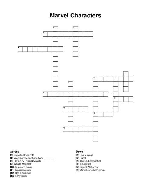 Marvel Characters Crossword Puzzle