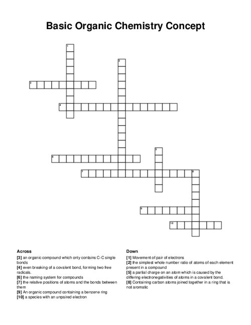 Basic Organic Chemistry Concept Crossword Puzzle