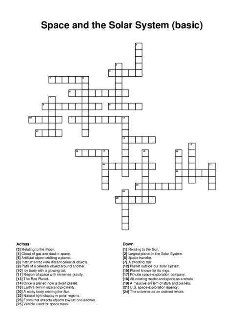 Space and the Solar System (basic) Crossword Puzzle