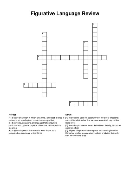 Figurative Language Review Crossword Puzzle