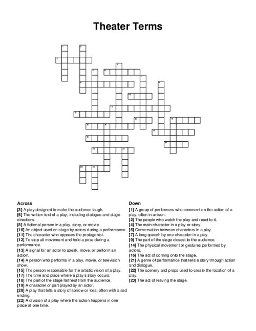 Theater Terms Crossword Puzzle