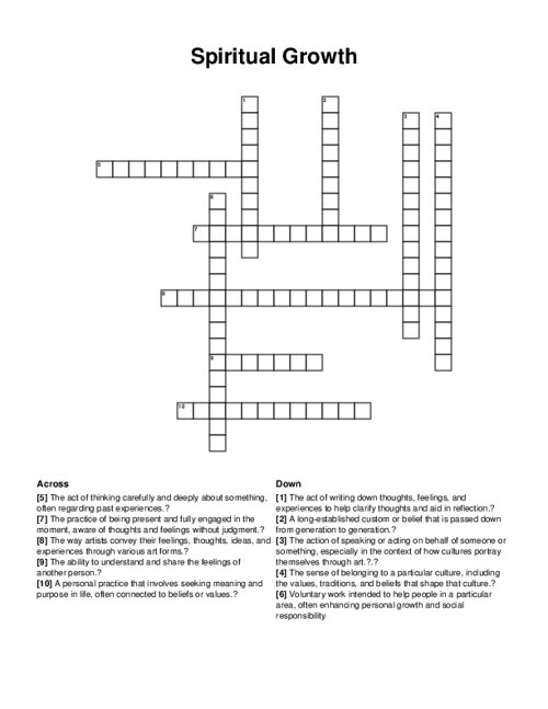 Spiritual Growth Crossword Puzzle