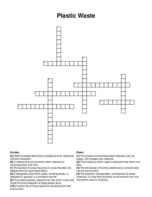 Plastic Waste Crossword Puzzle