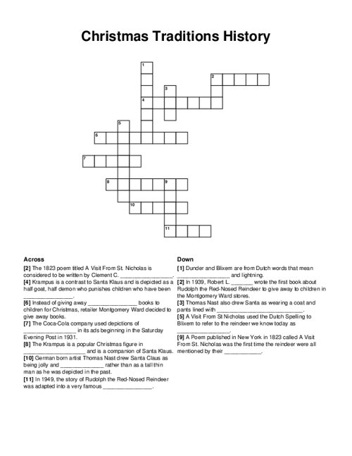 Christmas Traditions History Crossword Puzzle