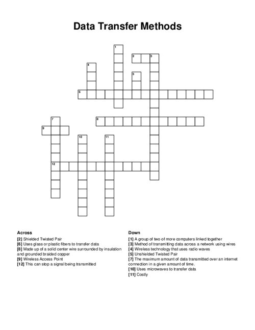 Data Transfer Methods Crossword Puzzle