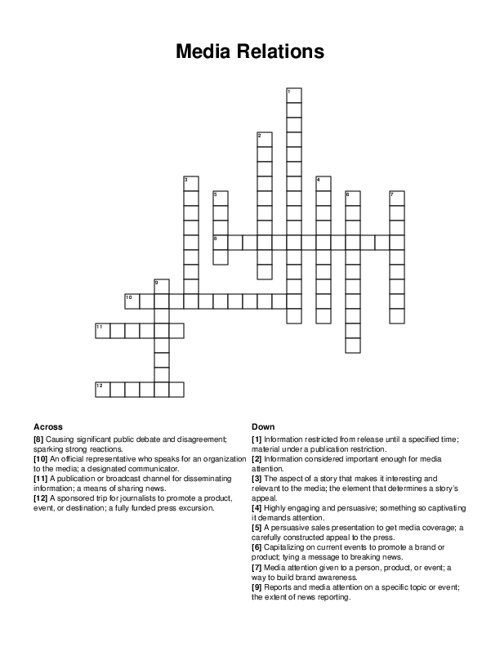 Media Relations Crossword Puzzle