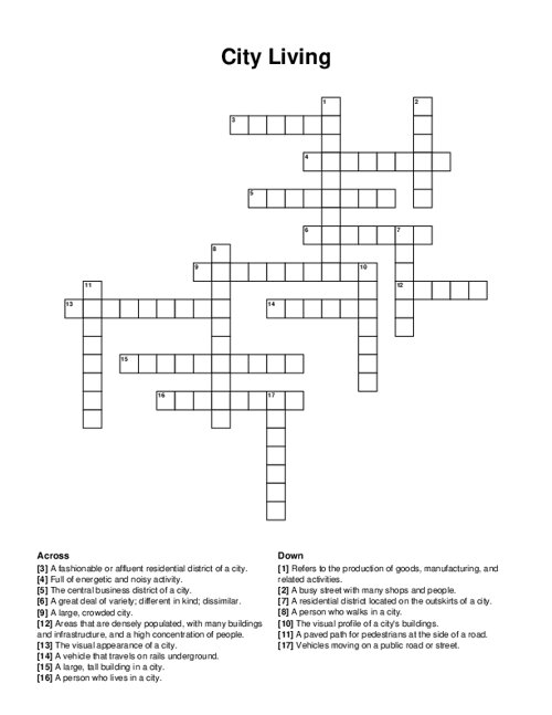 City Living Crossword Puzzle