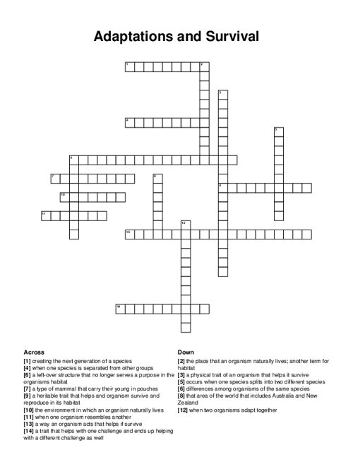 Adaptations and Survival Crossword Puzzle