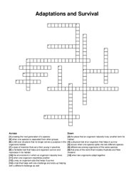 Adaptations and Survival crossword puzzle