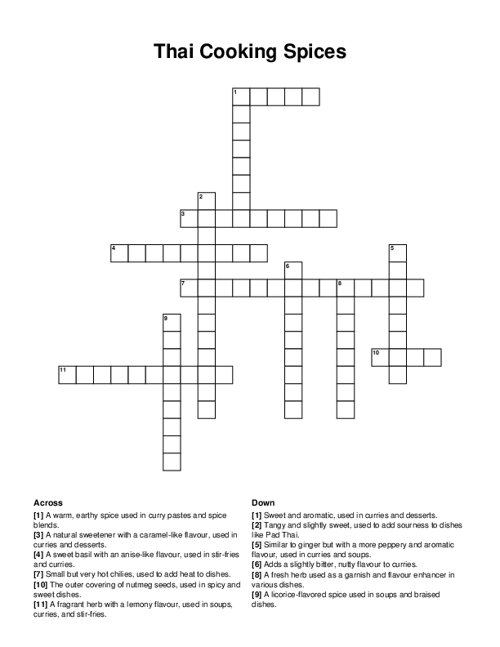 Thai Cooking Spices Crossword Puzzle