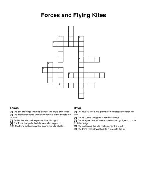 Forces and Flying Kites Crossword Puzzle