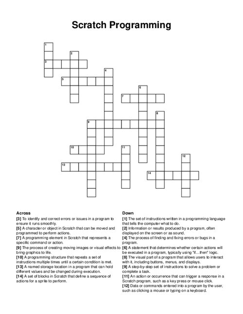 Scratch Programming Crossword Puzzle