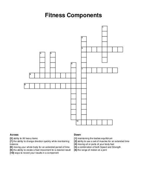 Fitness Components Crossword Puzzle