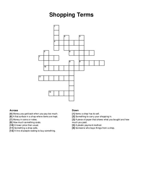 Shopping Terms Crossword Puzzle