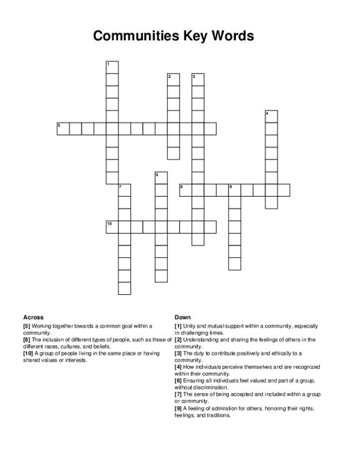 Communities Key Words Crossword Puzzle