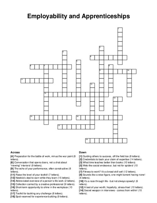 Employability and Apprenticeships Crossword Puzzle