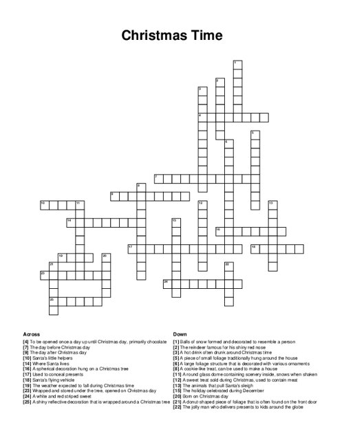 Christmas Time Crossword Puzzle