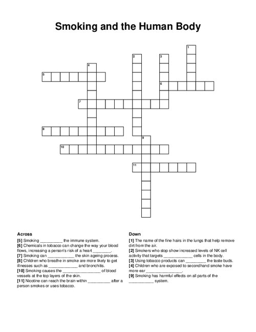 Smoking and the Human Body Crossword Puzzle