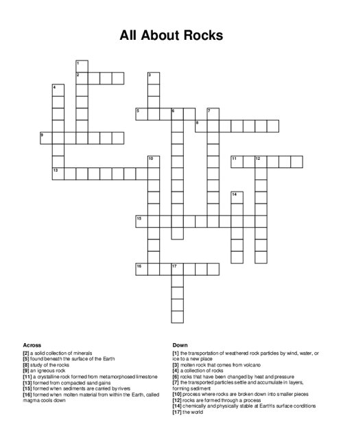 All About Rocks Crossword Puzzle