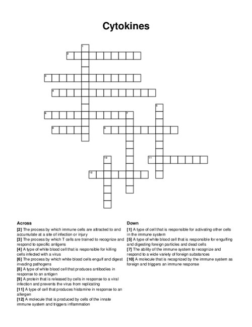 Cytokines Crossword Puzzle