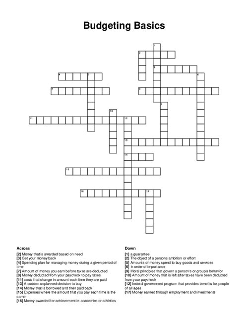 Budgeting Basics Crossword Puzzle