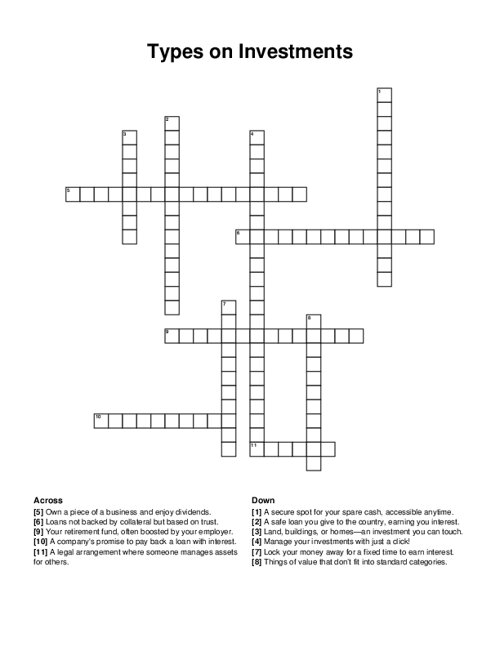 Types on Investments Crossword Puzzle