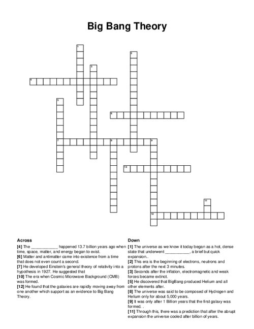 Big Bang Theory Crossword Puzzle