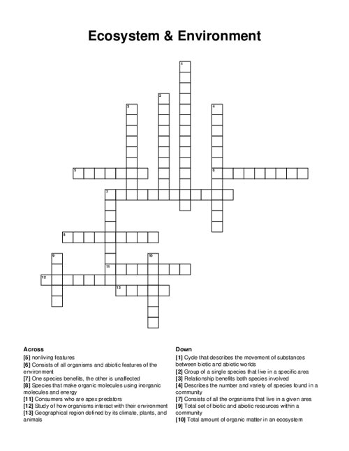 Ecosystem & Environment Crossword Puzzle