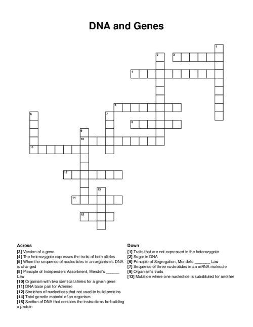 DNA and Genes Crossword Puzzle