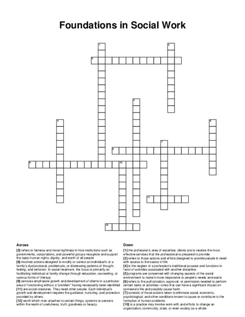 Foundations in Social Work Crossword Puzzle