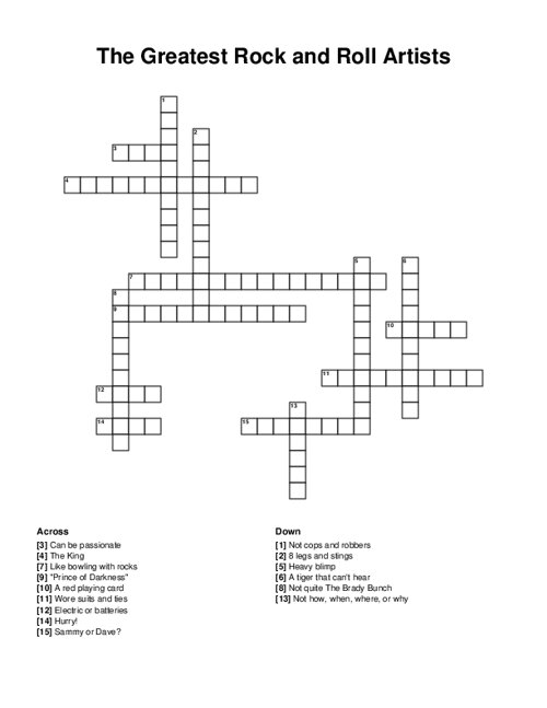 The Greatest Rock and Roll Artists Crossword Puzzle