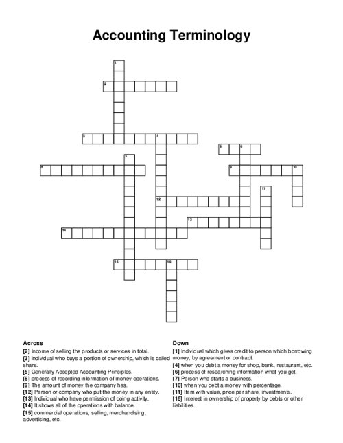 Accounting Terminology Crossword Puzzle