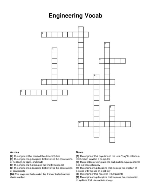 Engineering Vocab Crossword Puzzle