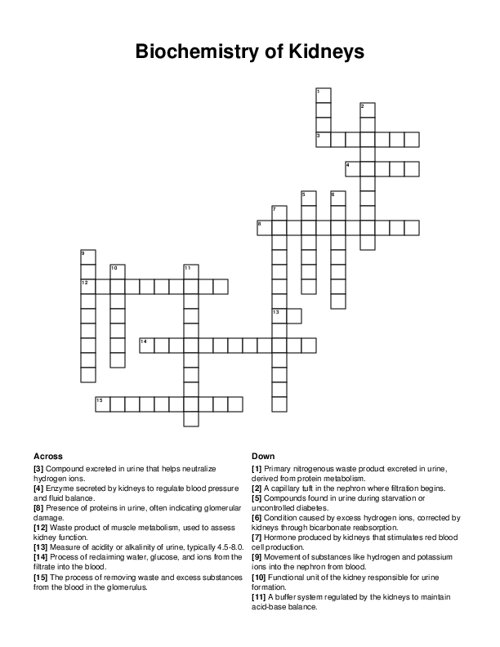 Biochemistry of Kidneys Crossword Puzzle