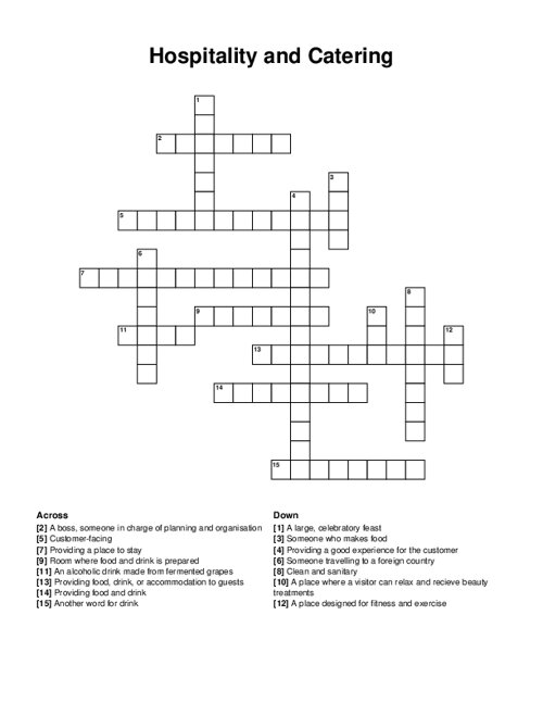 Hospitality and Catering Crossword Puzzle