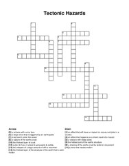 Tectonic Hazards crossword puzzle