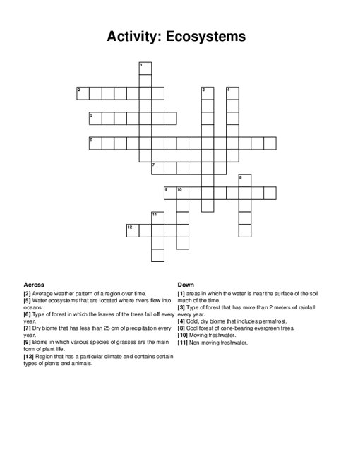 Activity: Ecosystems Crossword Puzzle