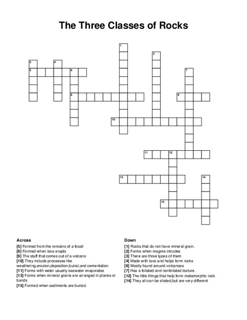 The Three Classes of Rocks Crossword Puzzle