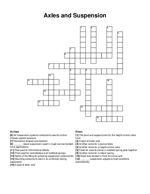 Axles and Suspension Crossword Puzzle