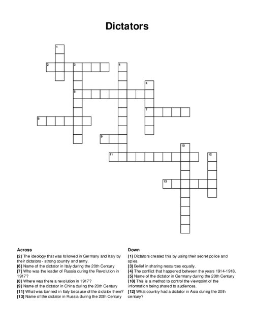 Dictators Crossword Puzzle