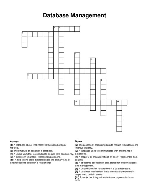 Database Management Crossword Puzzle