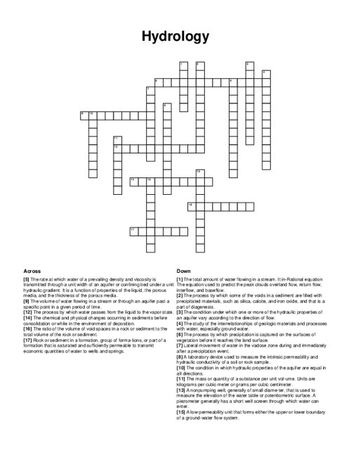 Hydrology Crossword Puzzle