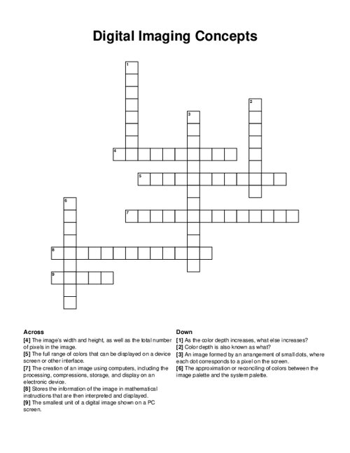 Digital Imaging Concepts Crossword Puzzle