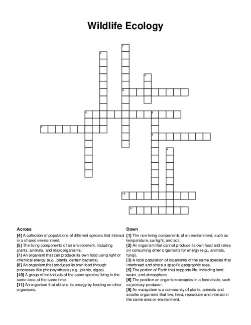 Wildlife Ecology Crossword Puzzle