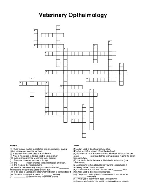 Veterinary Opthalmology Crossword Puzzle