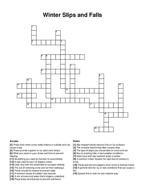 Winter Slips and Falls Crossword Puzzle