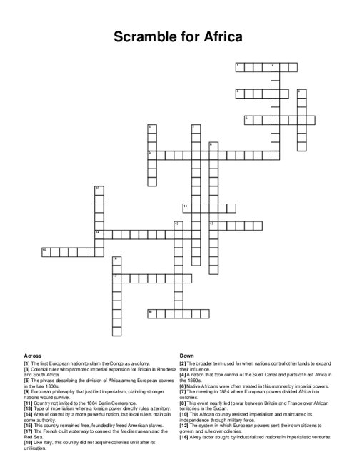 Scramble for Africa Crossword Puzzle