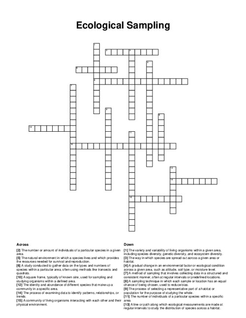 Ecological Sampling Crossword Puzzle