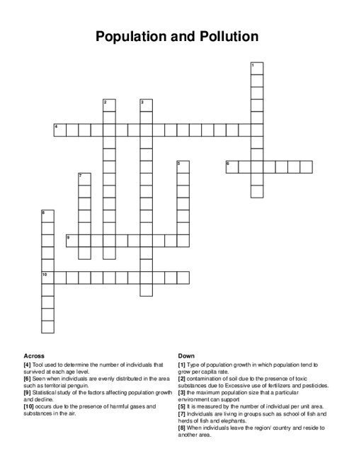 Population and Pollution Crossword Puzzle