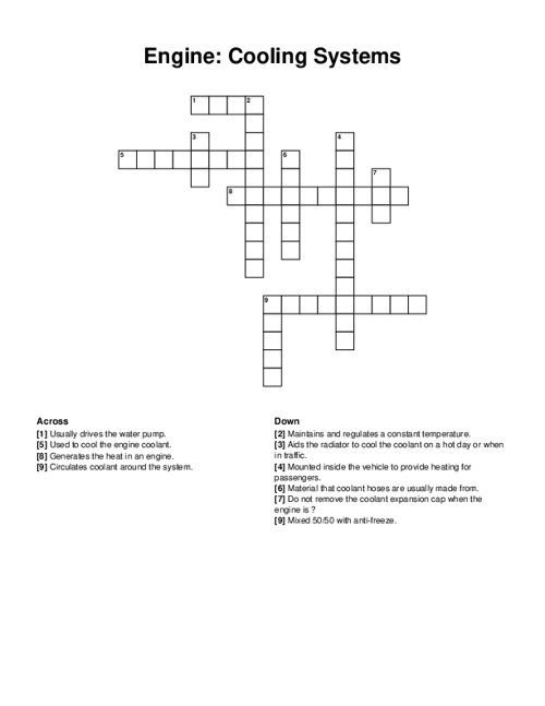 Engine: Cooling Systems Crossword Puzzle